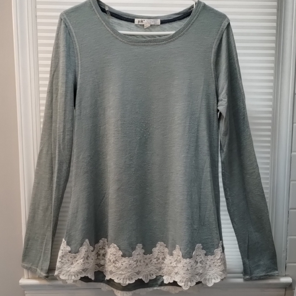 Jolt Women's Soft Long Sleeve Top with Lace Hem